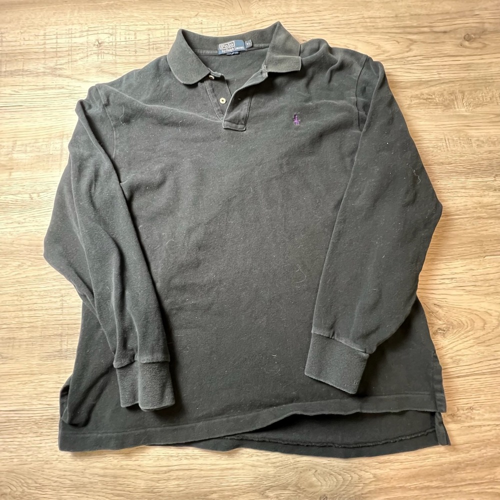 Polo Ralph Lauren Polo Shirt Mens XL Black Long Sleeve Purple Pony Cotton U24